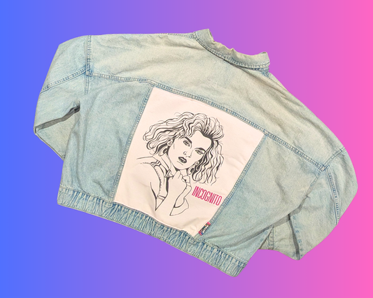 Handmade, Upcycled Céline Dion Incognito Denim Jacket Size L