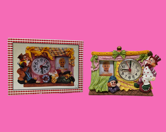 Horloge à cadre clown vintage des années 1990