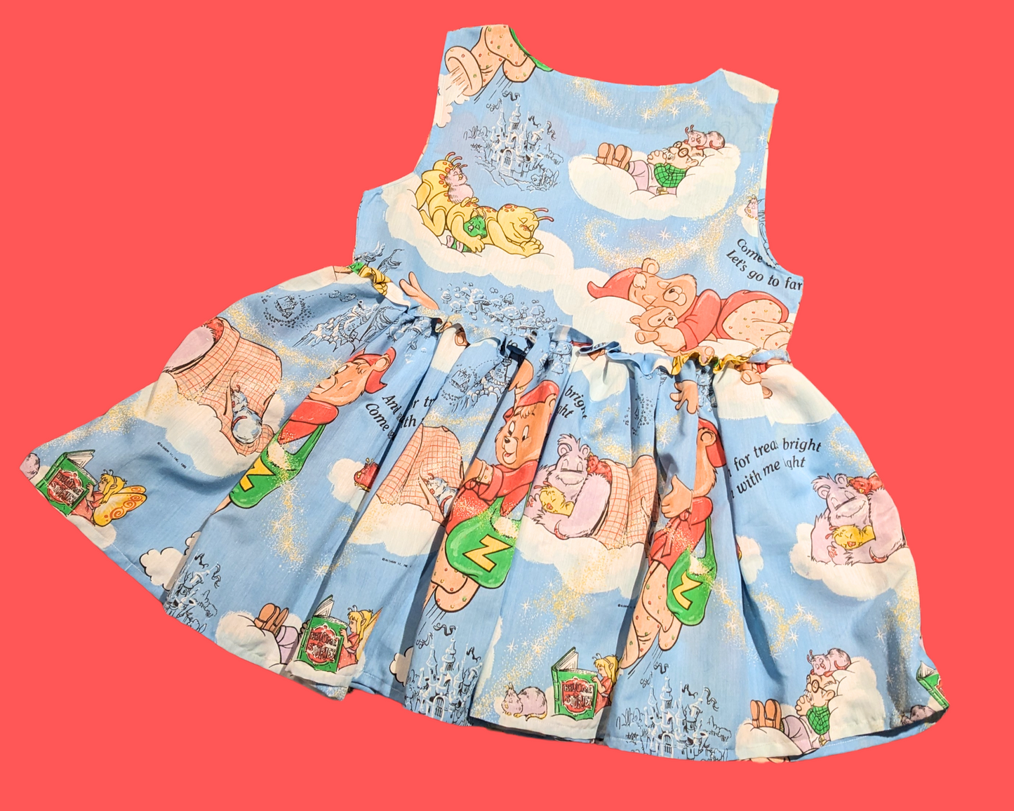 Robe sans manches en drap de lit Teddy Ruxpin, fabriquée à la main et recyclée, taille L