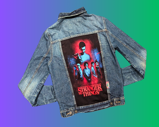 Handmade, Upcycled Stranger Things Denim Jacket Size XS for Men