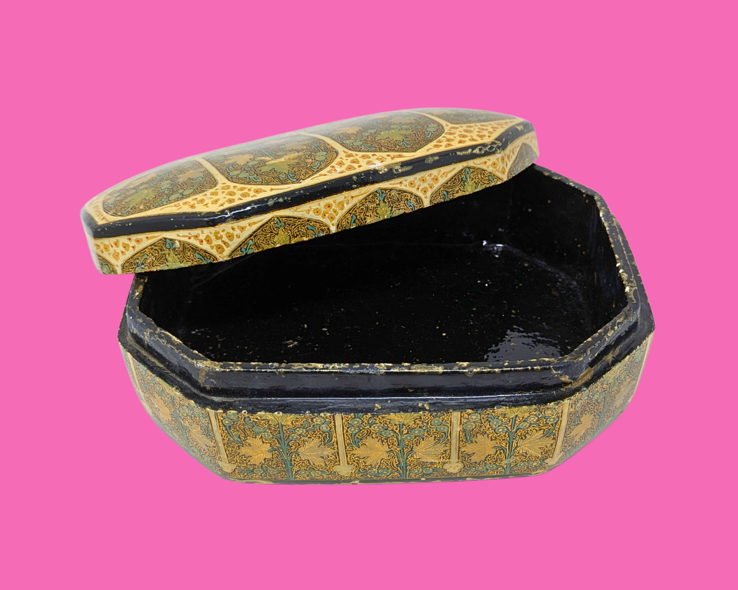 Vintage Wooden Box Decorated in Kashmir India