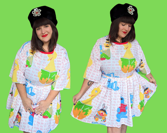 Handmade, Upcycled Sesame Street Bedsheet T-Shirt Dress Fits 2XL