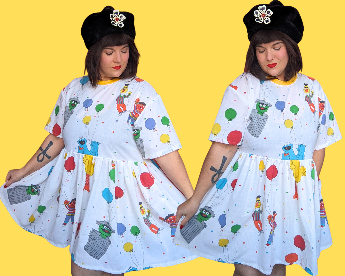 Handmade, Upcycled Sesame Street Bedsheet T-Shirt Dress Fits S-M-L-XL