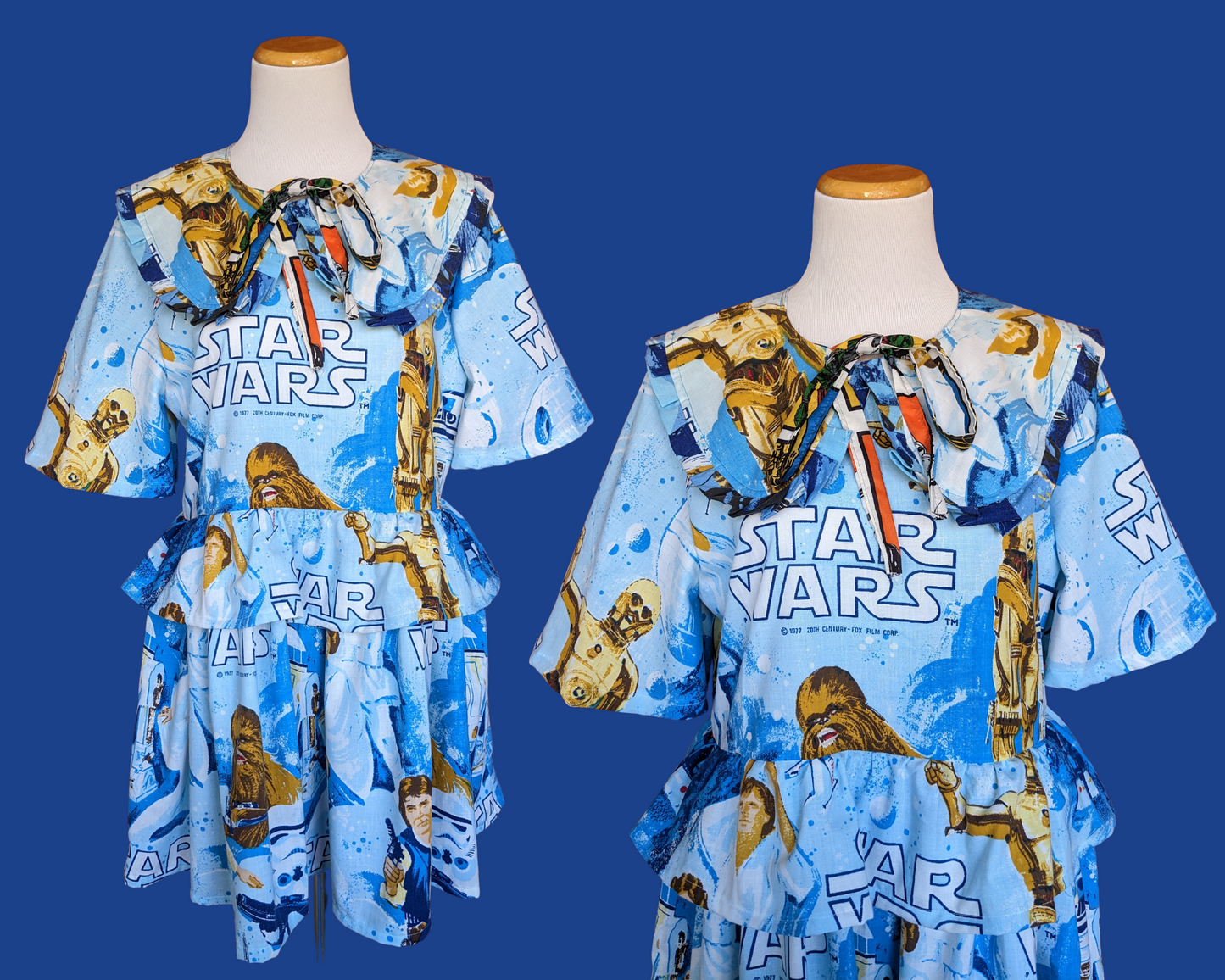 Handmade, Upcycled Vintage 1977 Star Wars, A New Hope Dress with Matching Detachable Collar Size M