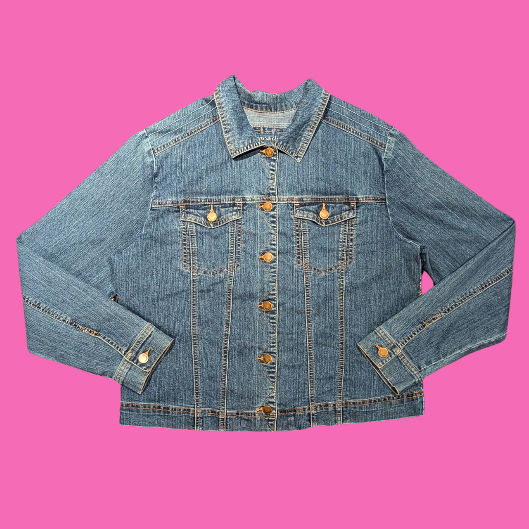 One Piece Upcycled T-Shirt Denim Jacket Size M
