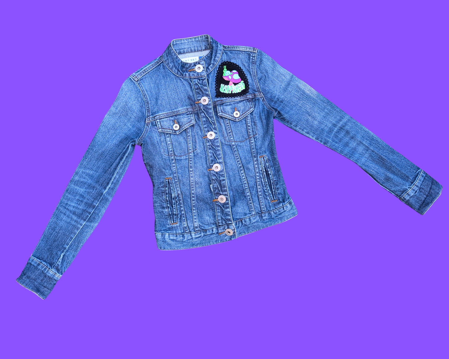Handmade, Upcycled Growth & Happiness Denim Jacket Size XS
