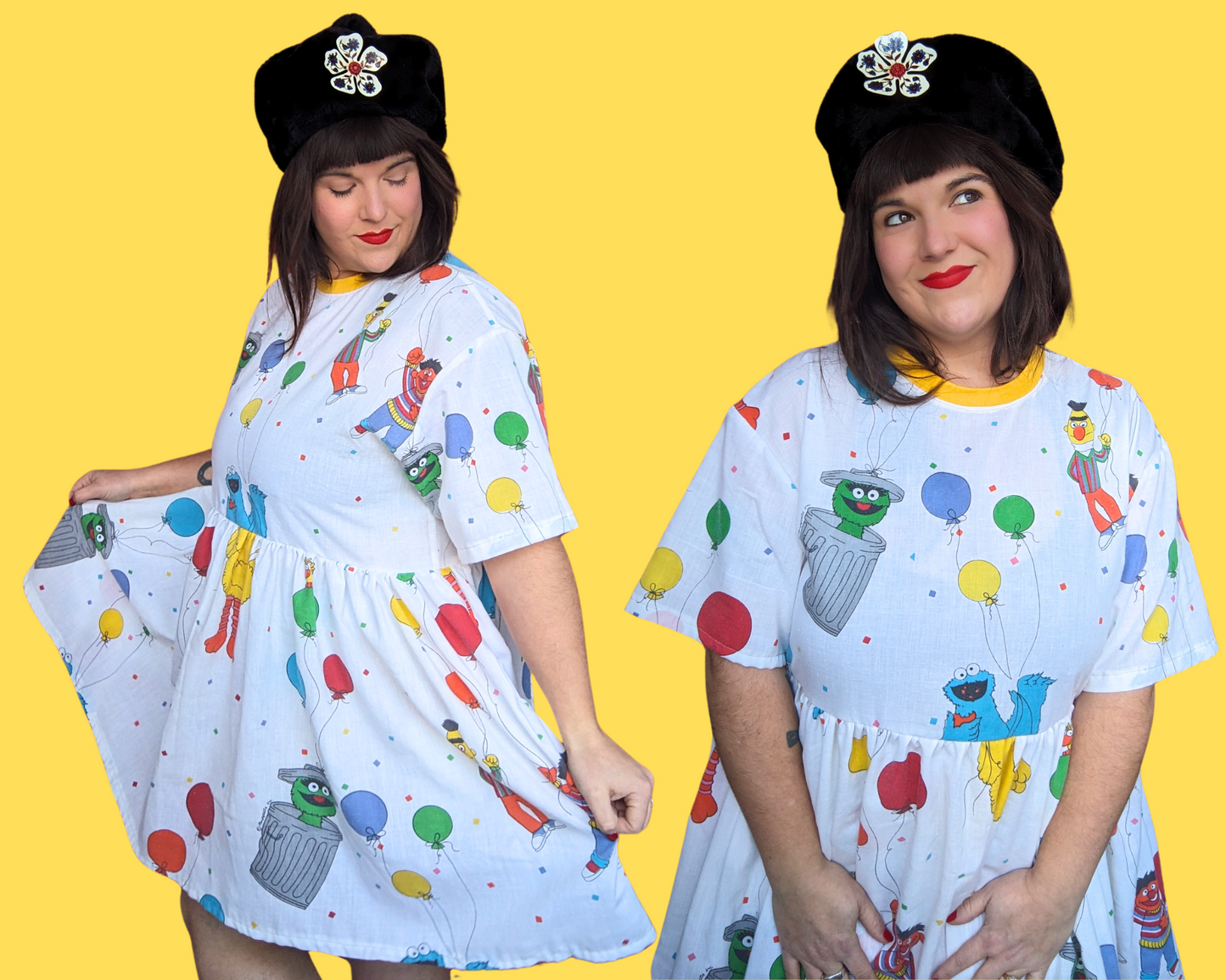 Handmade, Upcycled Sesame Street Bedsheet T-Shirt Dress Fits S-M-L-XL