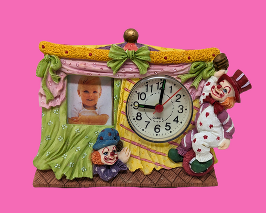 Horloge à cadre clown vintage des années 1990