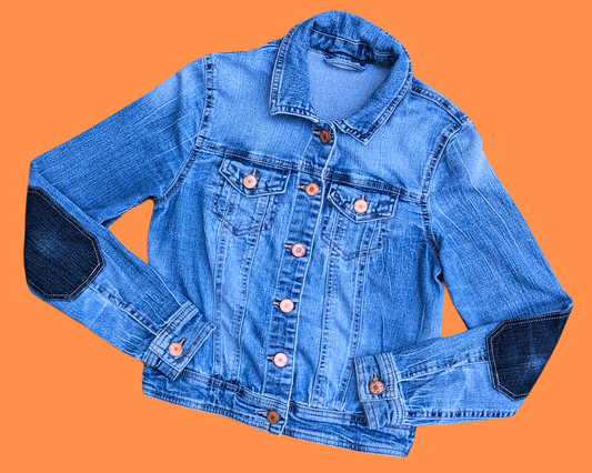 Veste en jean Yellow Submarine des Beatles, fabriquée à la main et recyclée, taille S