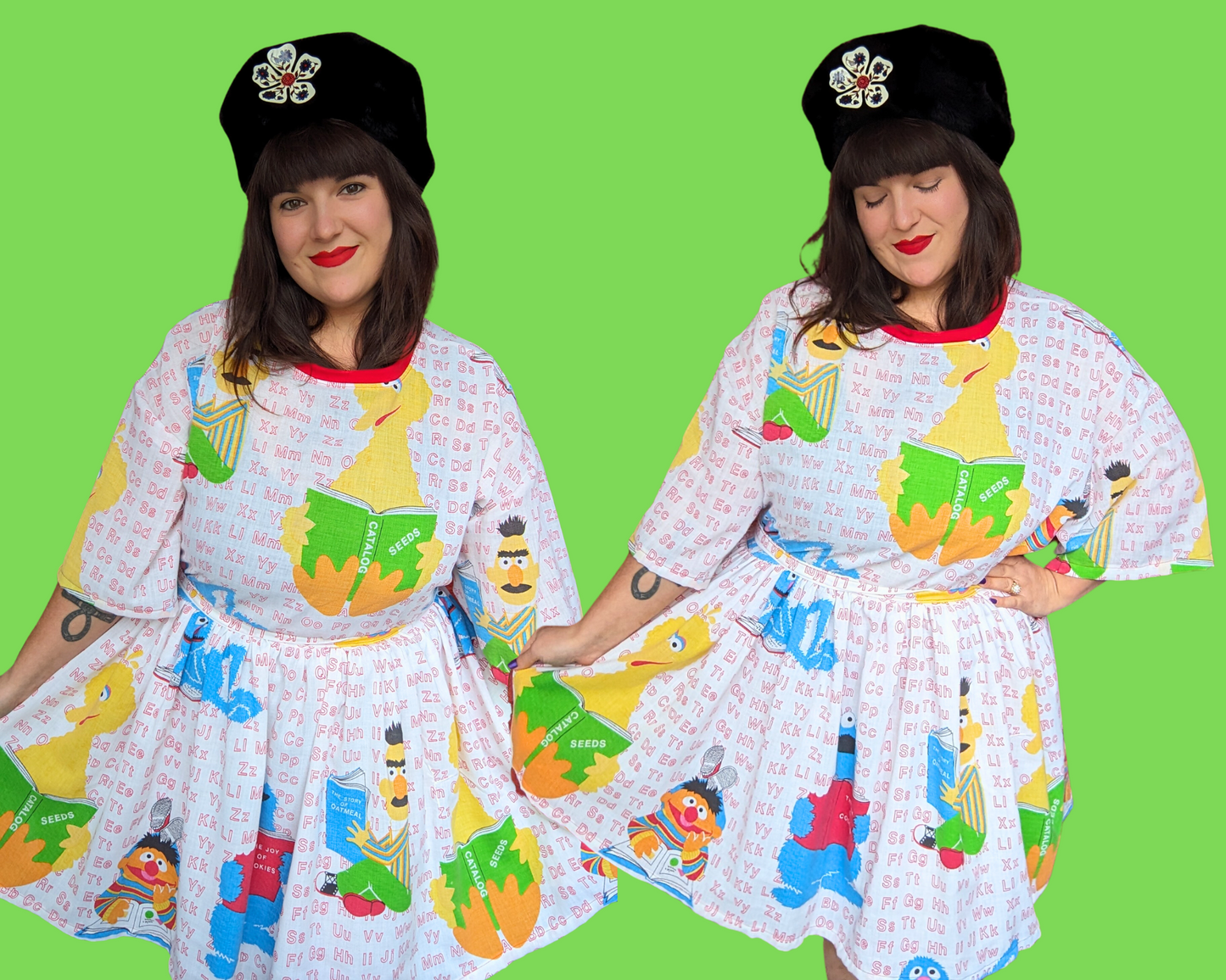 Robe t-shirt drap de lit Sesame Street, faite à la main et recyclée, taille 2XL