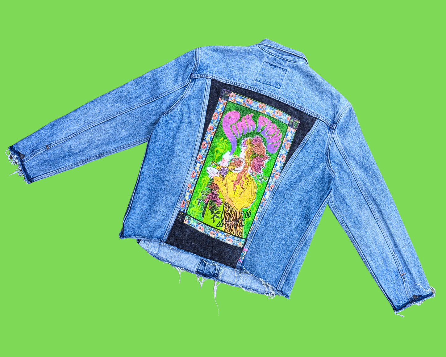 Handmade, Upcycled Pink Floyd Denim Jacket Size XL