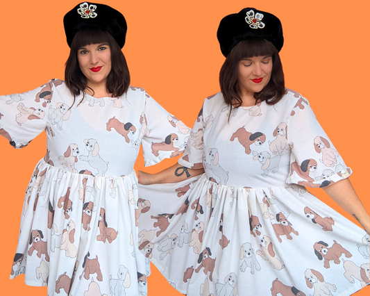 Robe drap de lit vintage des années 1980, faite à la main et recyclée, à motifs de chiens de chasse, taille XL