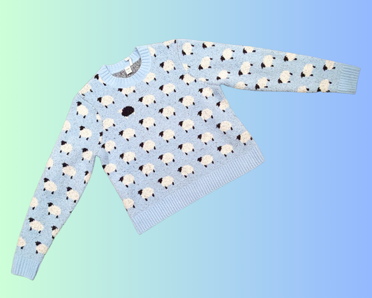 Y2K Light Blue Sheep Pattern Sweater Size S
