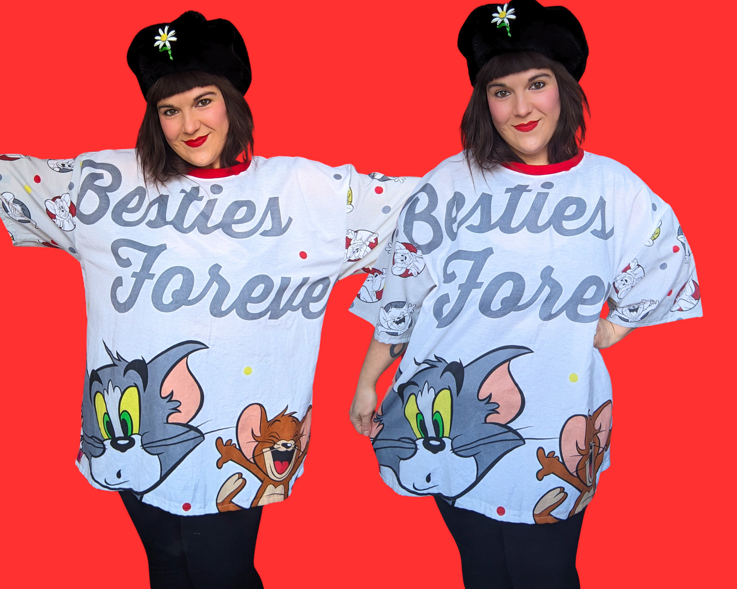 Handmade, Upcycled Vintage 1990's Tom and Jerry Bedsheet T-Shirt Oversized XL