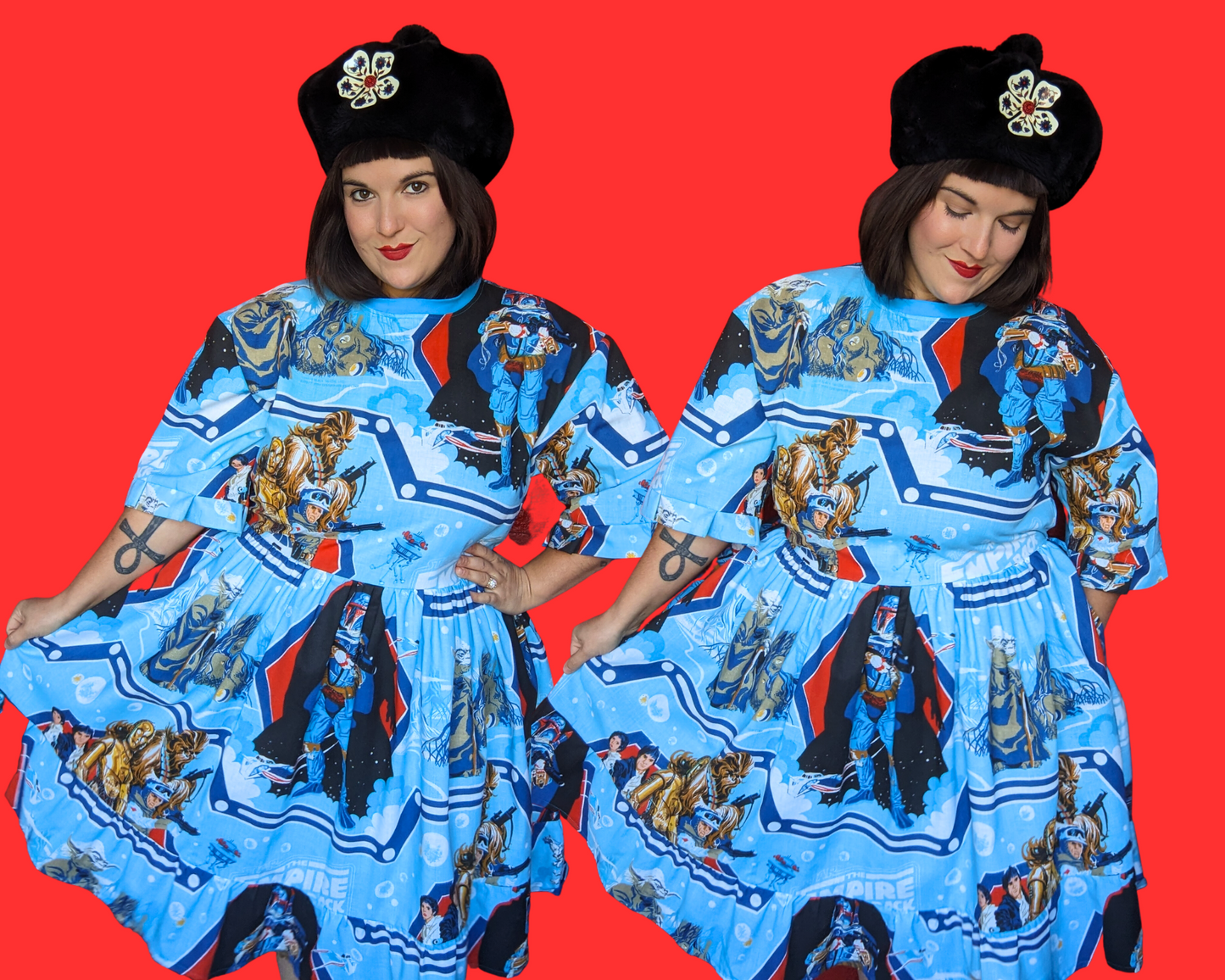 Handmade, Upcycled Vintage Star Wars The Empire Strikes Again Bedsheet T-Shirt Dress Fits S-M-L-XL with Matching Fanny Pack