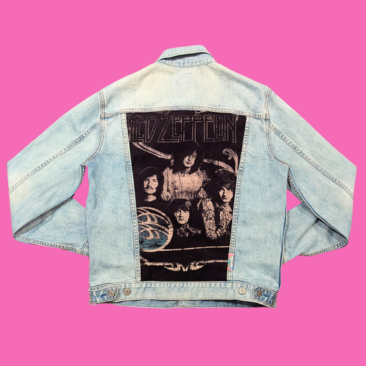 T-shirt Led Zeppelin upcyclé et veste en jean taille M pour femme