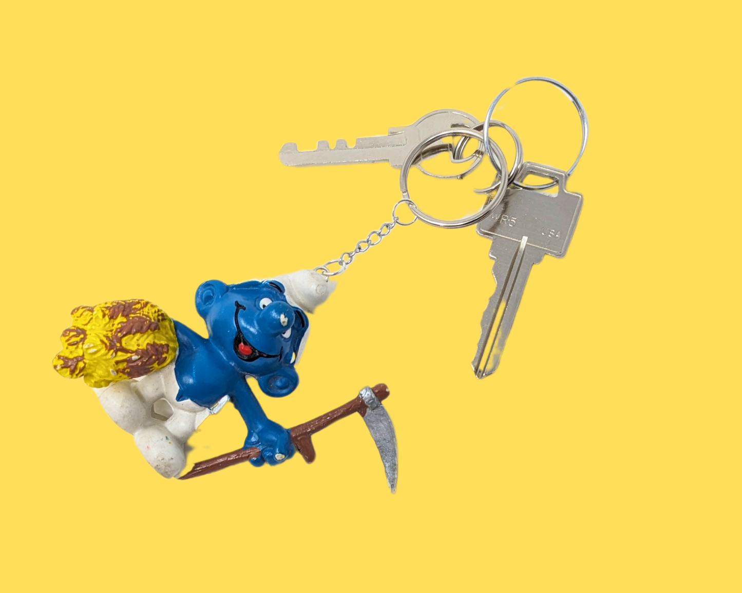 Porte-clés jouet Les Schtroumpfs fait main et recyclé