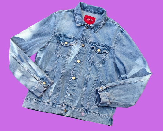 Veste en jean ET Phone Home faite à la main et recyclée, taille L