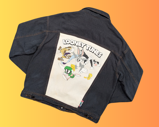 Veste en jean The Looney Tunes faite à la main et recyclée, taille M