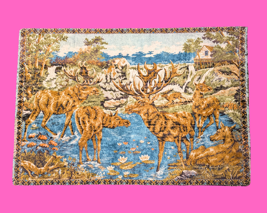 Tapisserie décorative vintage des années 1980 avec des cerfs