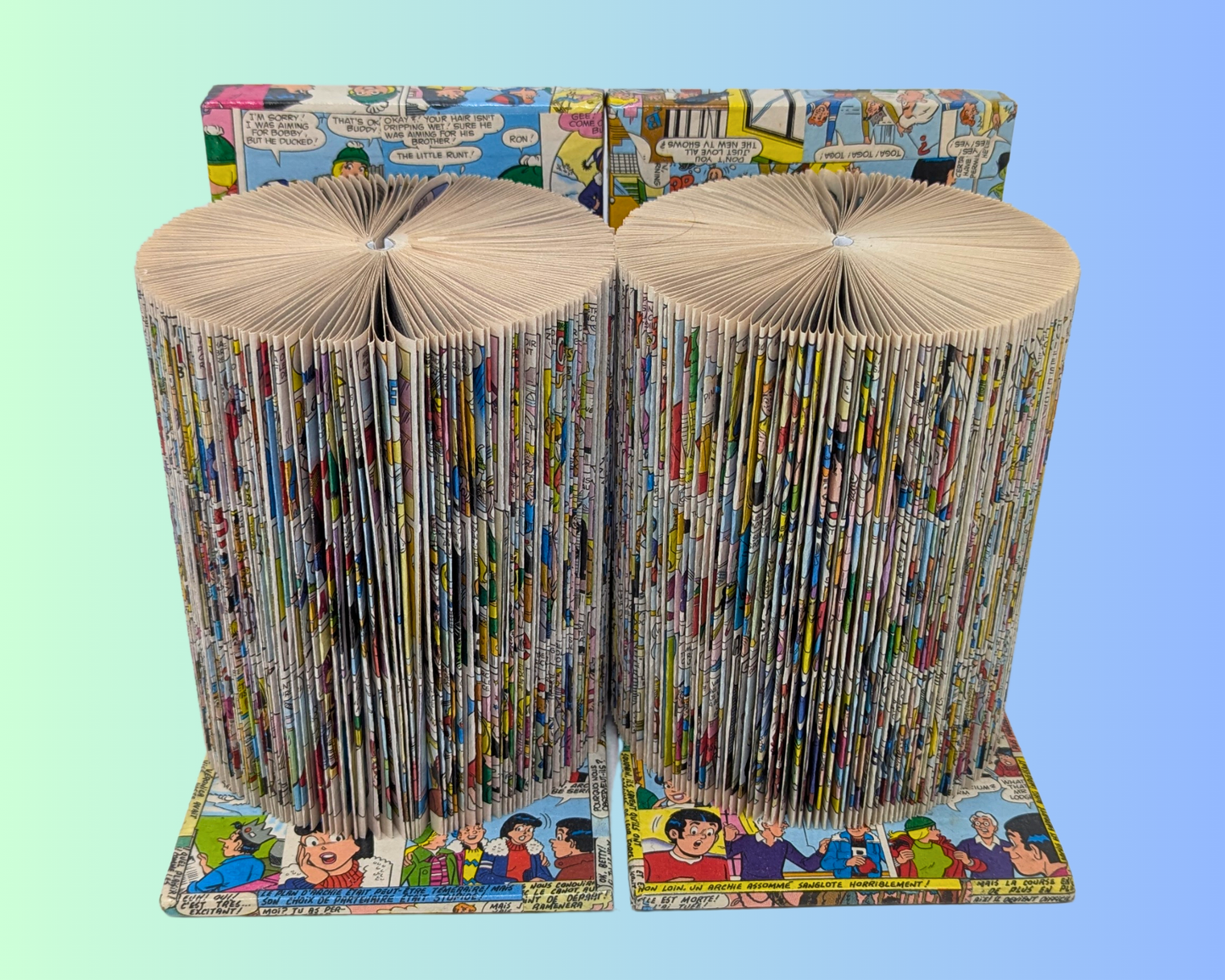 Handmade and Upcycled Book Folding Archie Comic Books Bookends