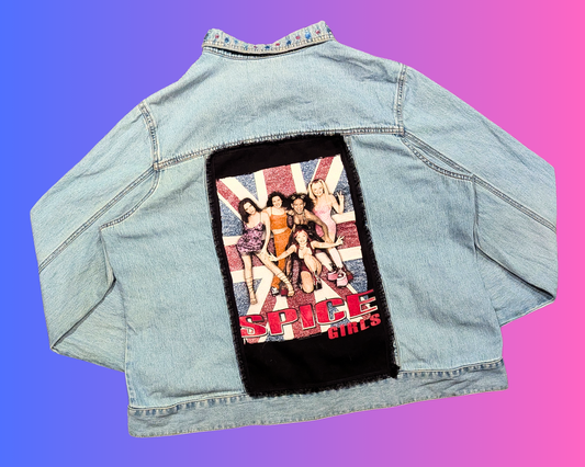 Handmade, Upcycled Spice Girls Denim Jacket Size XL