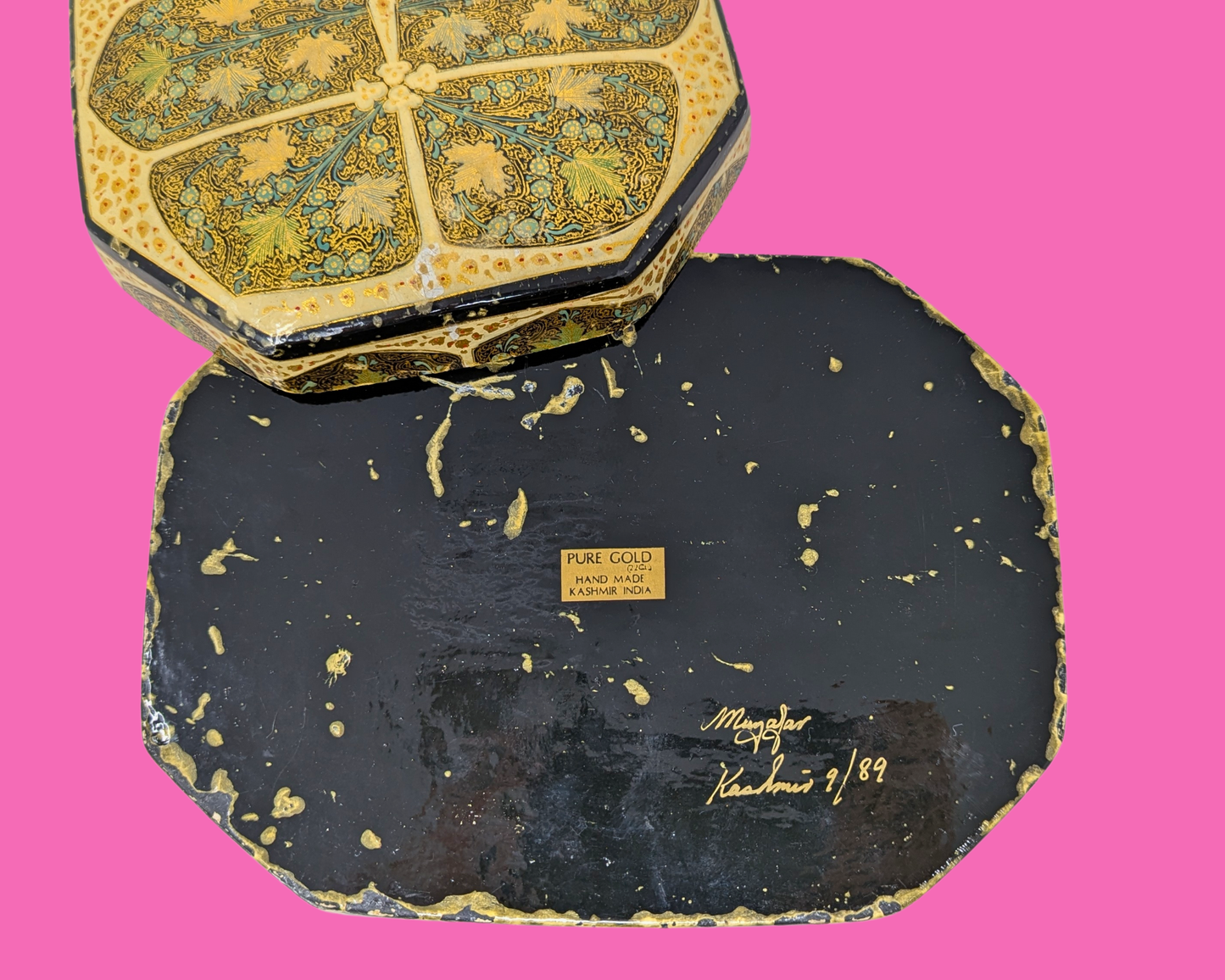 Vintage Wooden Box Decorated in Kashmir India