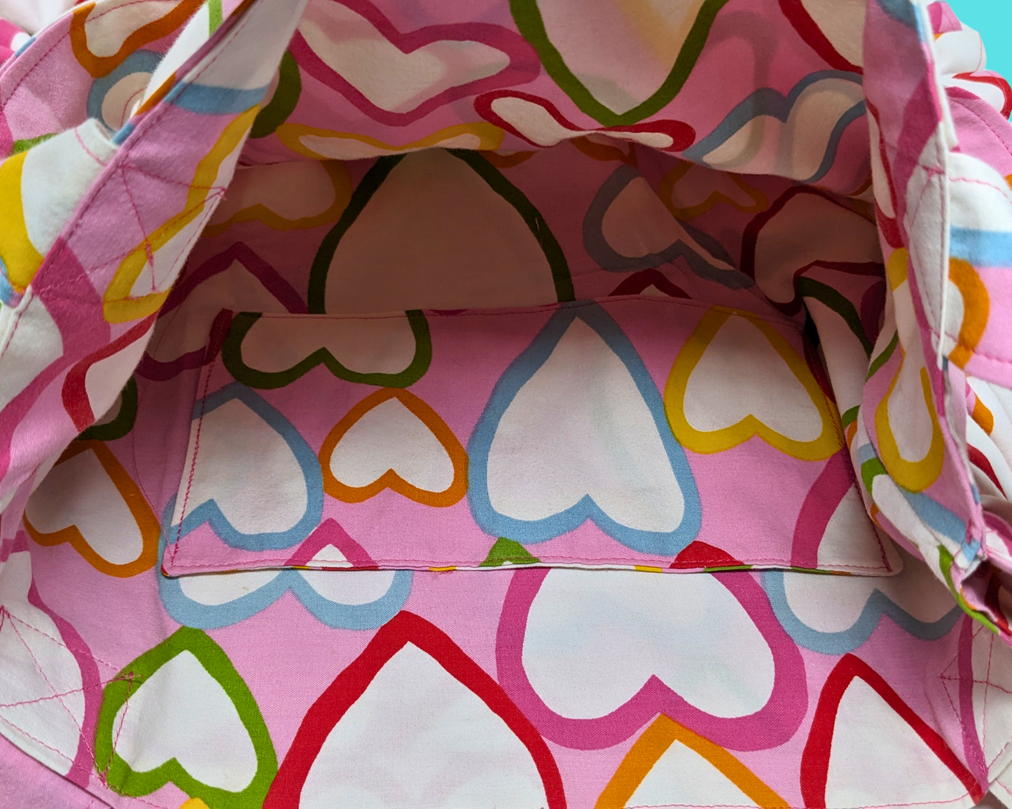 Handmade, Upcycled Rainbow Hearts Tote Bag<br data-mce-fragment="1">
