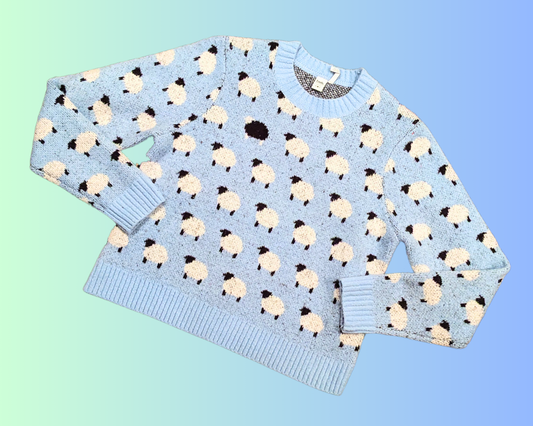 Y2K Light Blue Sheep Pattern Sweater Size S