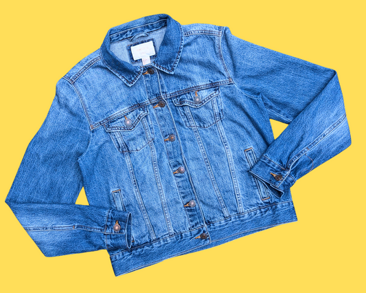 Veste en jean Superman Comic Book recyclée et faite à la main, taille L