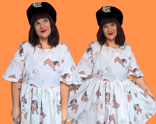 Robe drap de lit vintage des années 1980, faite à la main et recyclée, à motifs de chiens de chasse, taille XL