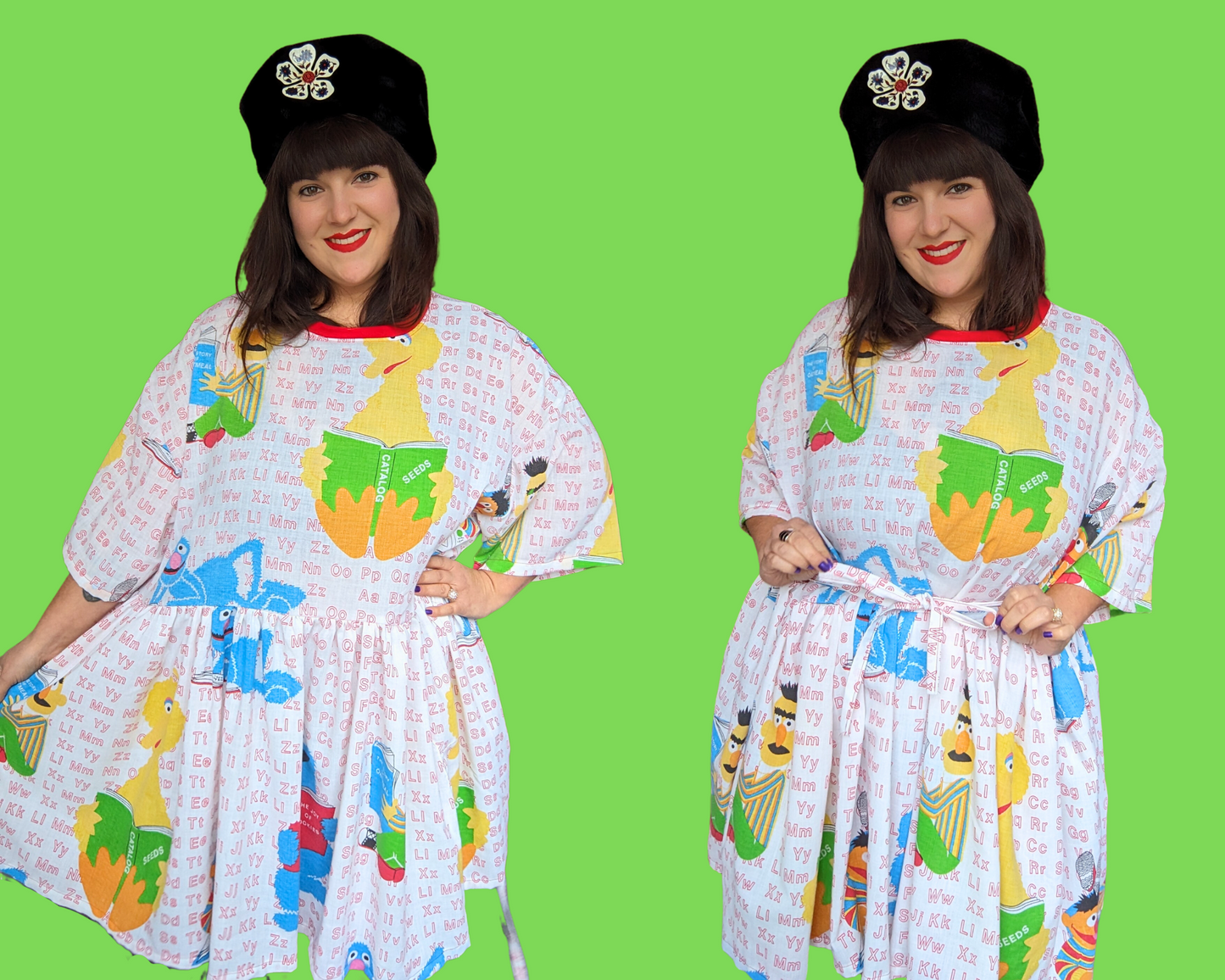 Robe t-shirt drap de lit Sesame Street, faite à la main et recyclée, taille 2XL