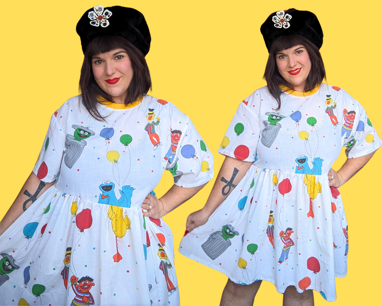Handmade, Upcycled Sesame Street Bedsheet T-Shirt Dress Fits S-M-L-XL
