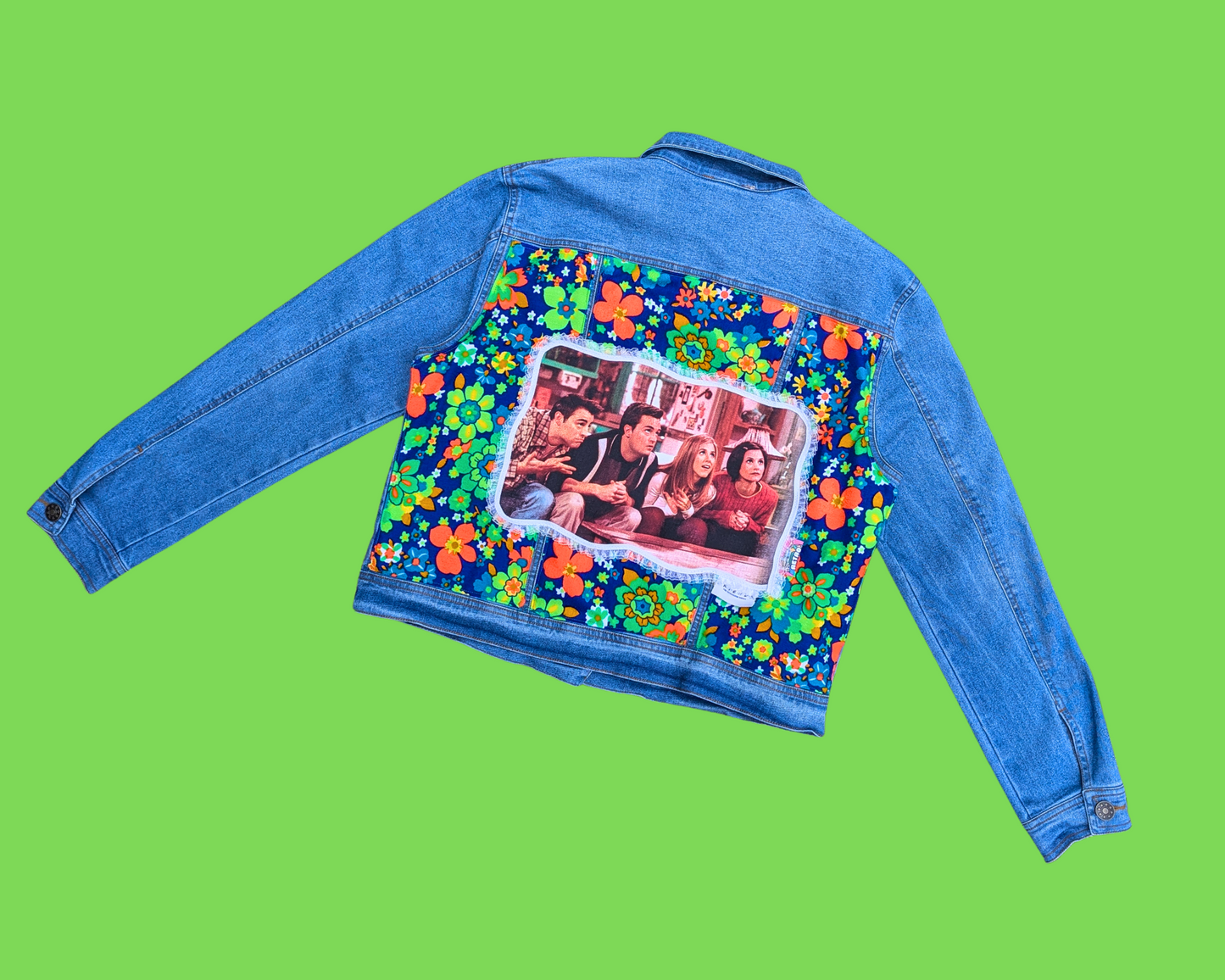 Handmade, Upcycled Friends Denim Jacket Size L