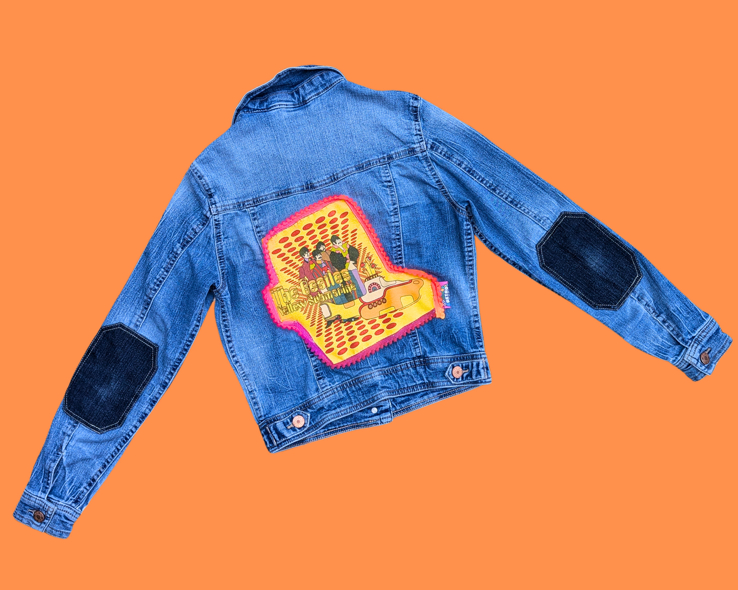 Handmade, Upcycled The Beatles Yellow Submarine Denim Jacket Size S