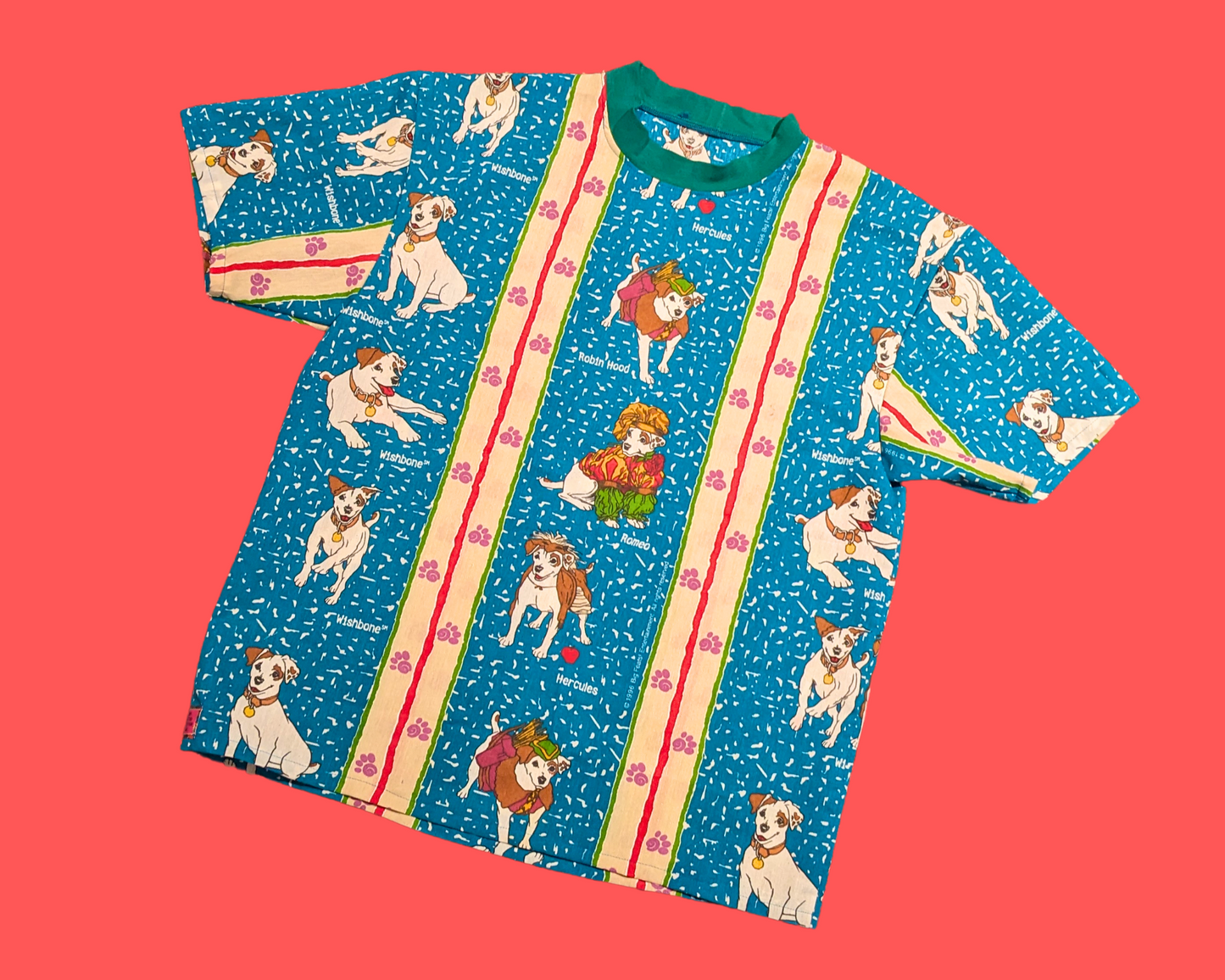 Handmade, Upcycled Vintage 1990's Wishbone the Dog Bedsheet T-Shirt Oversized XS - Fits Like A Size M