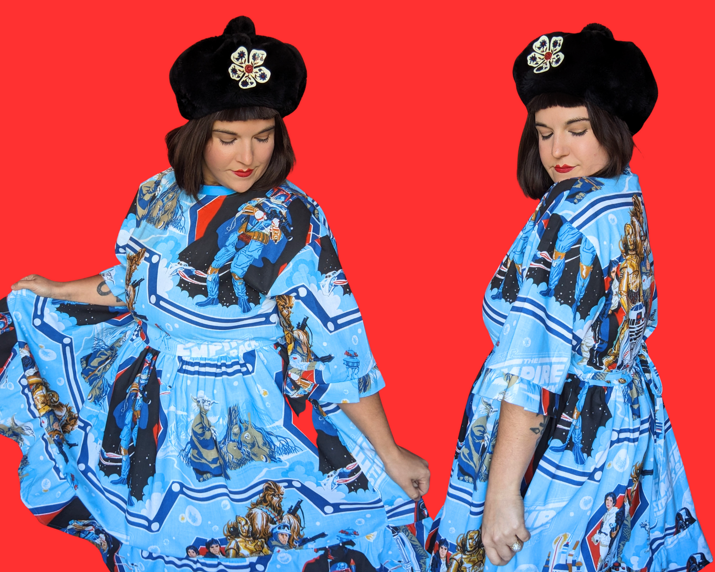 Handmade, Upcycled Vintage Star Wars The Empire Strikes Again Bedsheet T-Shirt Dress Fits S-M-L-XL with Matching Fanny Pack