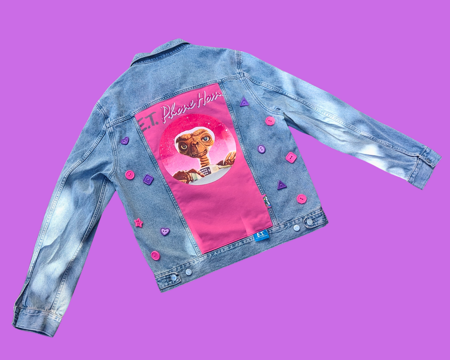 Handmade, Upcycled E.T Phone Home Denim Jacket Size L
