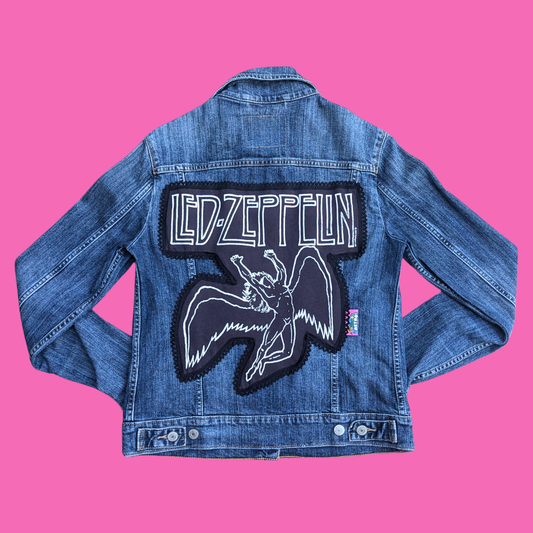 Led Zeppelin Upcycled T-Shirt Denim Jacket Size M