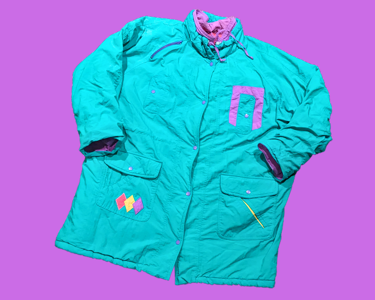 Veste d'hiver vintage des années 1980, verte et funky, taille XL