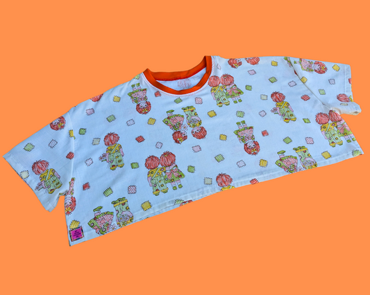 Handmade, Upcycled Creepy Orange Hair Dolls Bedsheet Crop Top Size 2XL