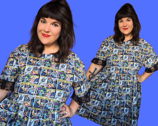 Robe en tissu Pop Art Superman Comics faite à la main, taille S à XL