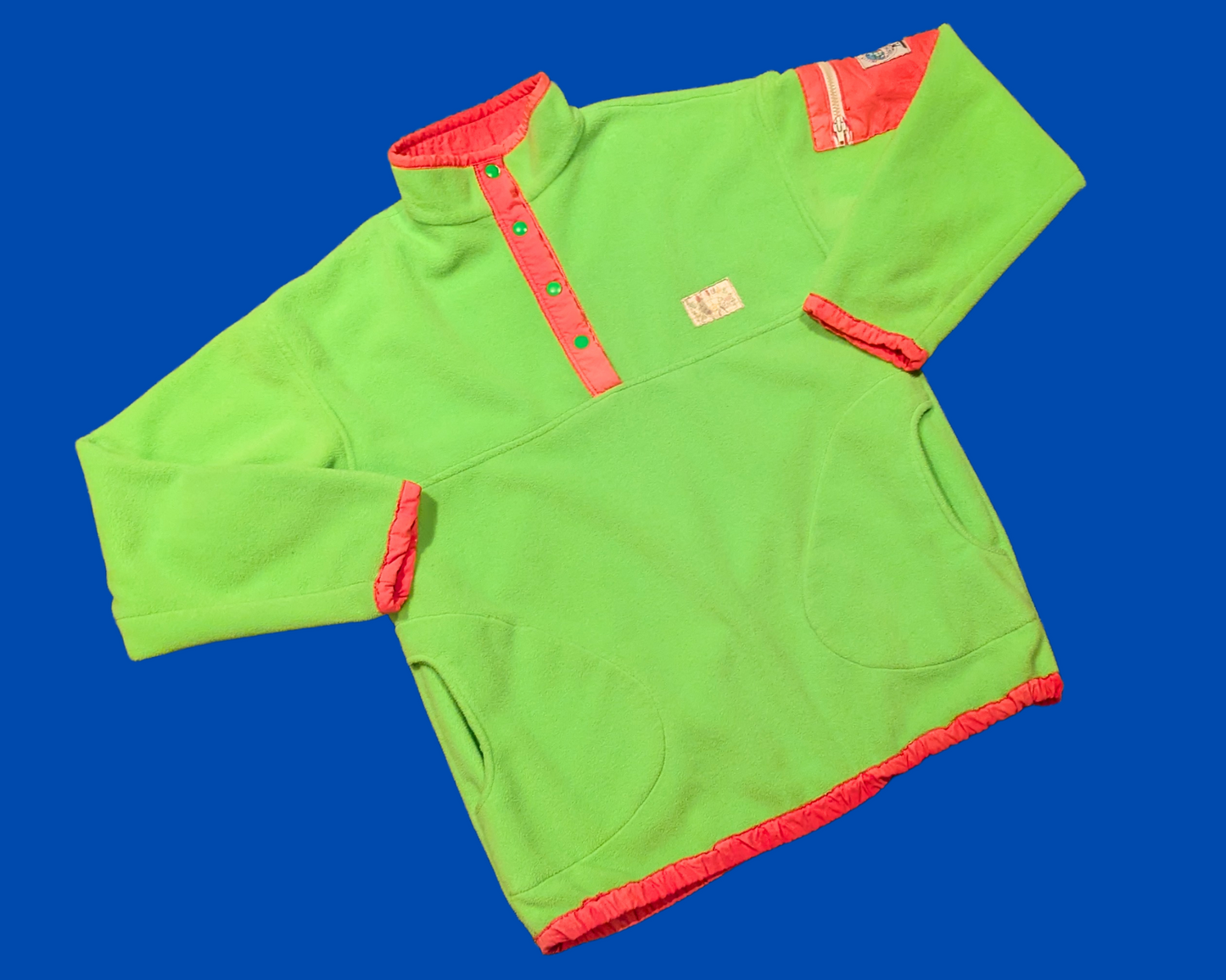Vintage 1990's Neon Green and Pink Fuzzy Fleece Size L