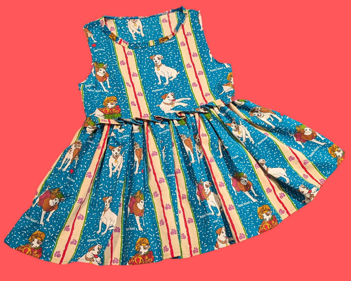Handmade, Upcycled Vintage 1990's Wishbone the Dog Bedsheet Sleeveless Dress Fits Size L