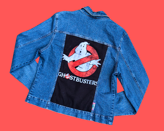 Veste en jean Ghostbusters faite à la main et recyclée, taille L