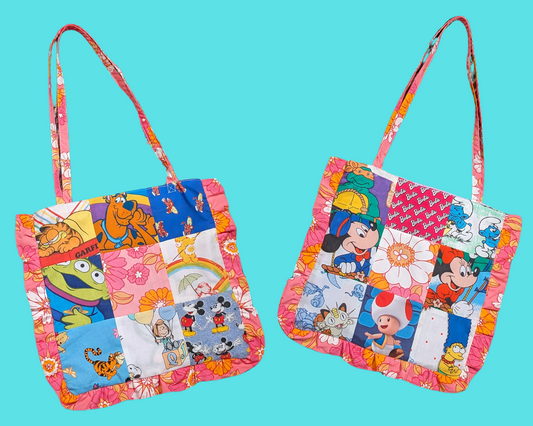 Sac fourre-tout patchwork recyclé, fait main et sur commande (vous choisissez votre propre design)