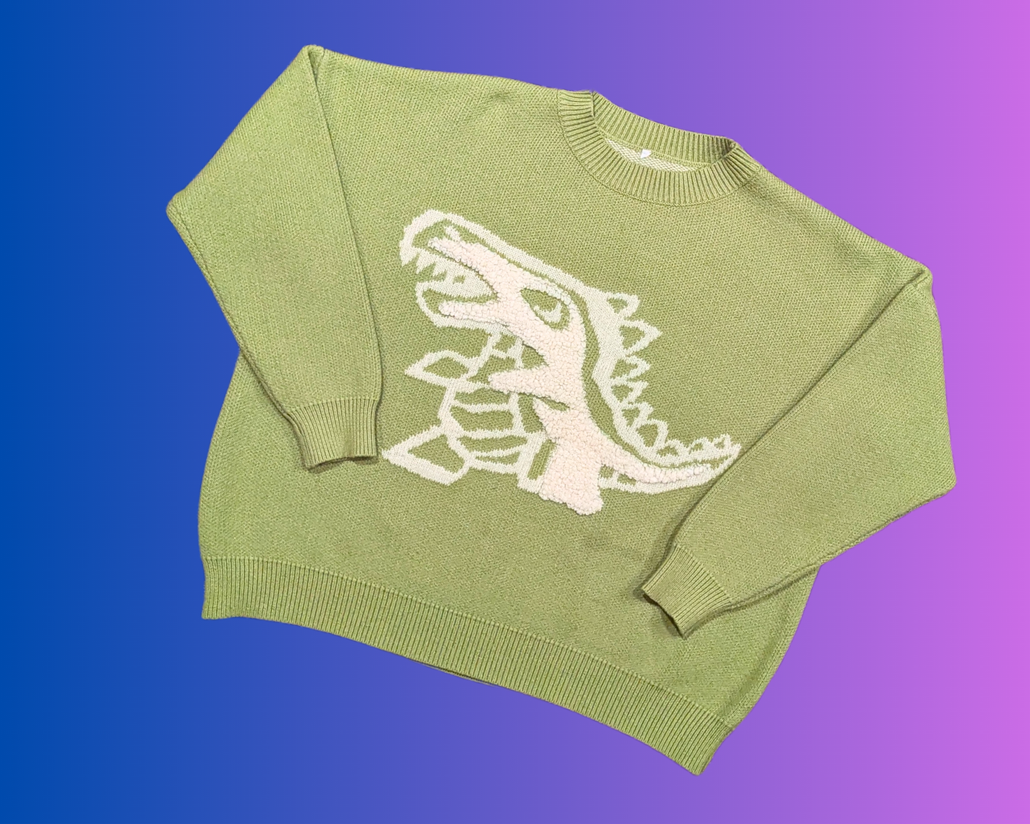 Y2K Dinosaur Green Sweater Size M