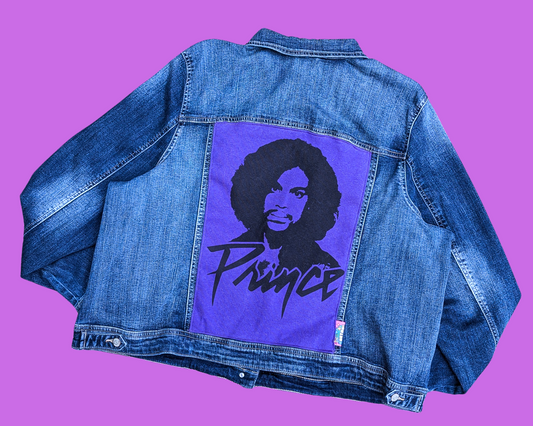 Handmade, Upcycled Prince Denim Jacket Size 3XL