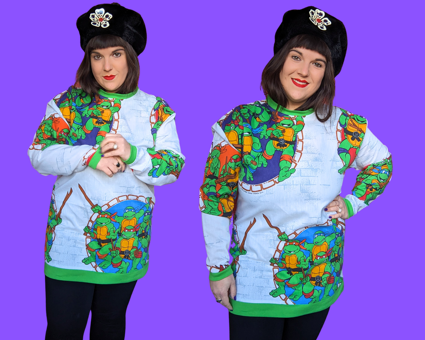 Pull Tortues Ninja surdimensionné fait main et recyclé, taille M