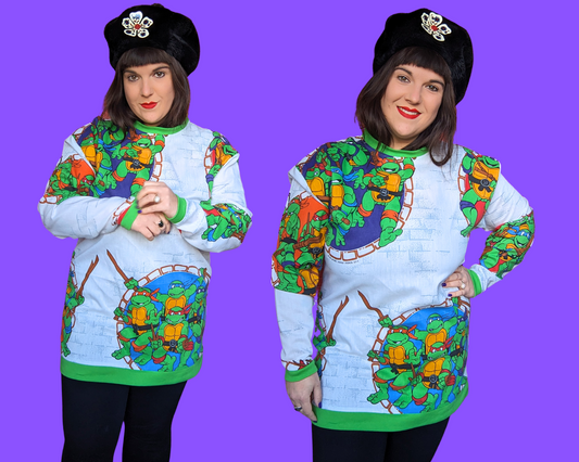 Pull Tortues Ninja surdimensionné fait main et recyclé, taille M